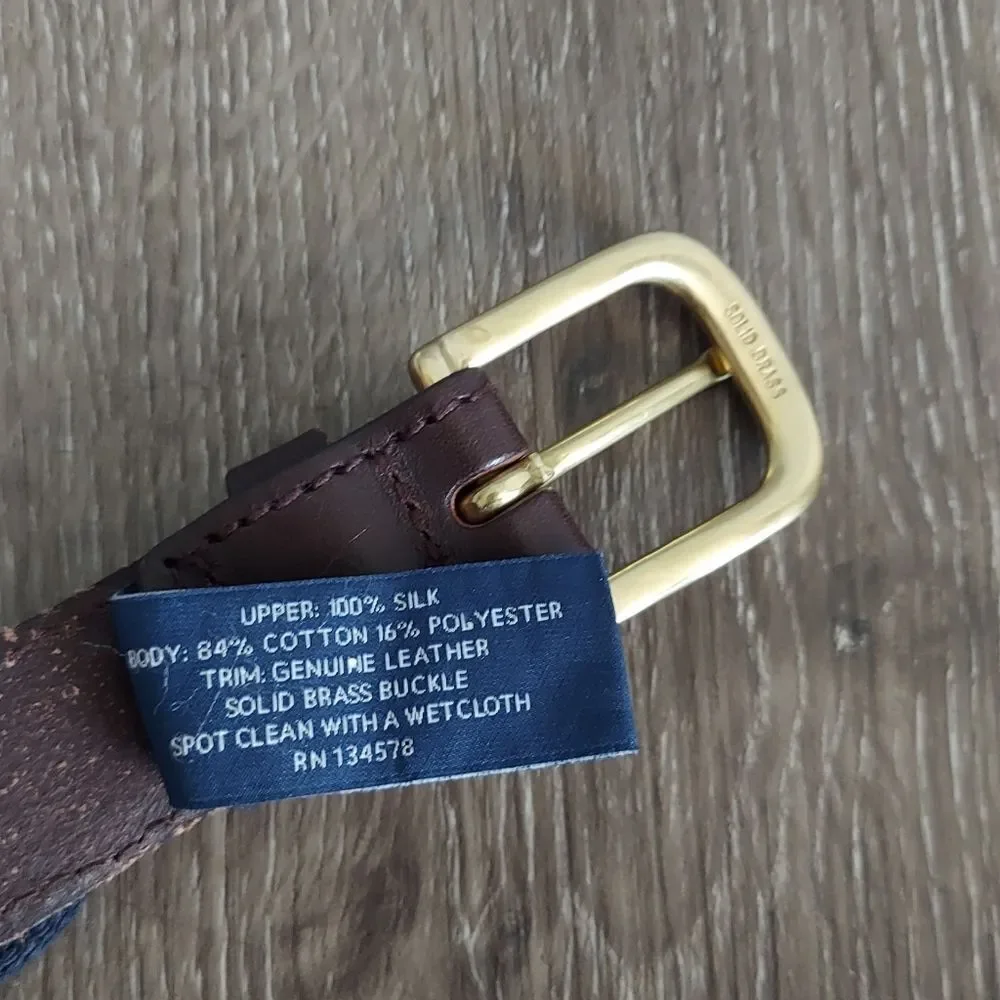 Vineyard Vines Navy Blue Belt Logo Whales Brass Buckle Size 26